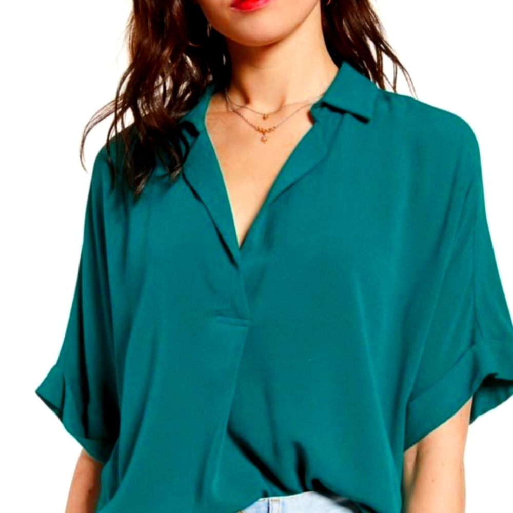Beautiful Teal Green Button Back Blouse